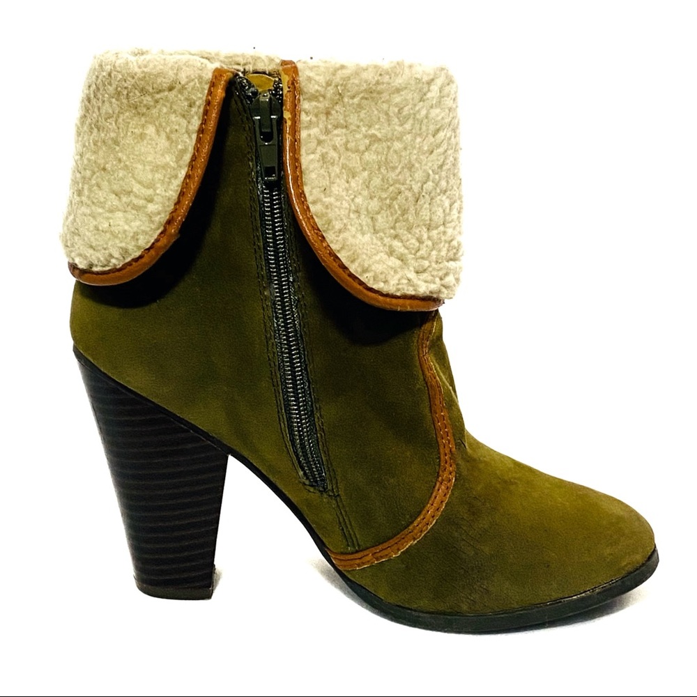 Dollhouse | women’s suede, ankle boots, booties, olive green, 7.5,